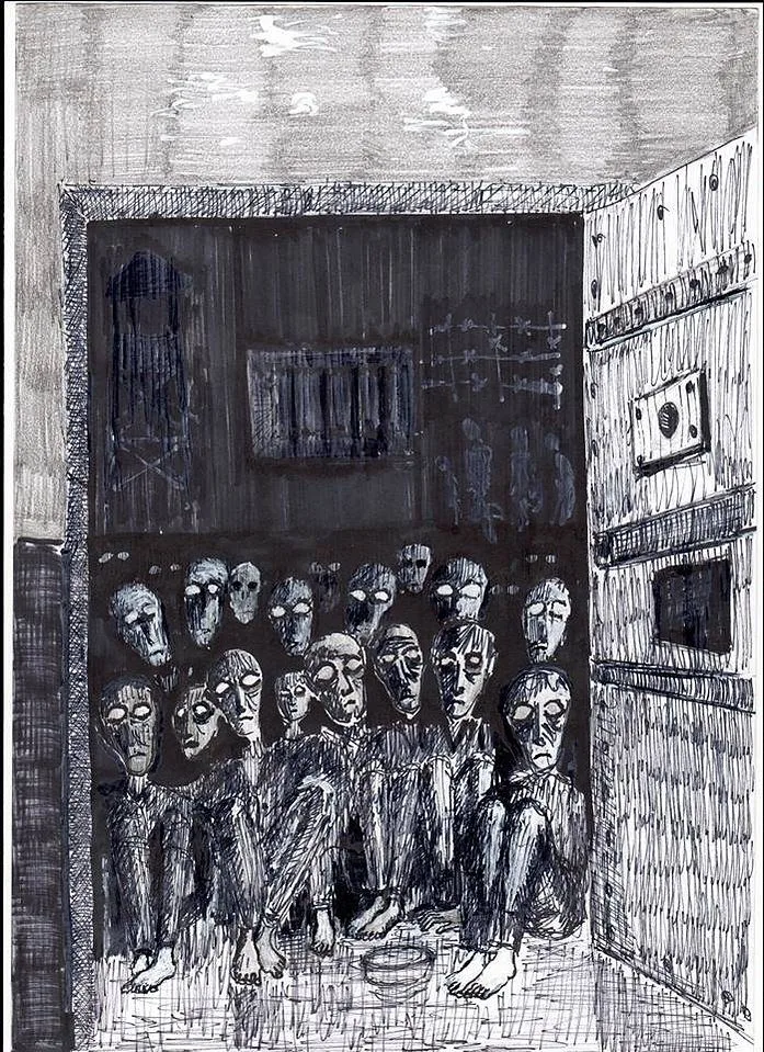 NKVD prison 1937. Prison cell of People's Commissariat for Internal Affairs
